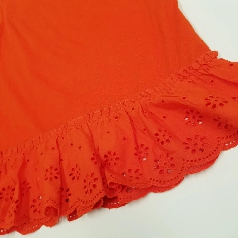 J. Crew orange sleeveless eyelet lace ruffle‎ tank top blouse ladies Small NWT